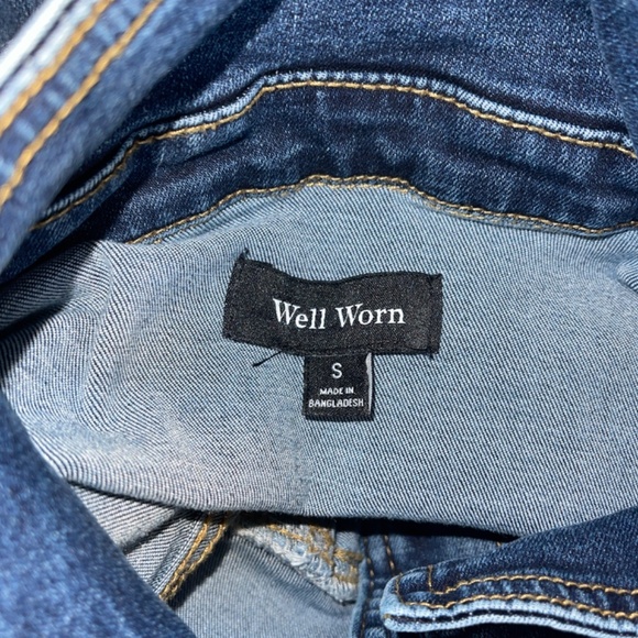 Well Worn Dark Wash Blue Button Stretchy Denim Jean Jacket Size Small Trucker - Picture 3 of 8